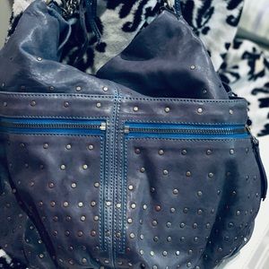 Olivia Harris blue leather shoulder bag